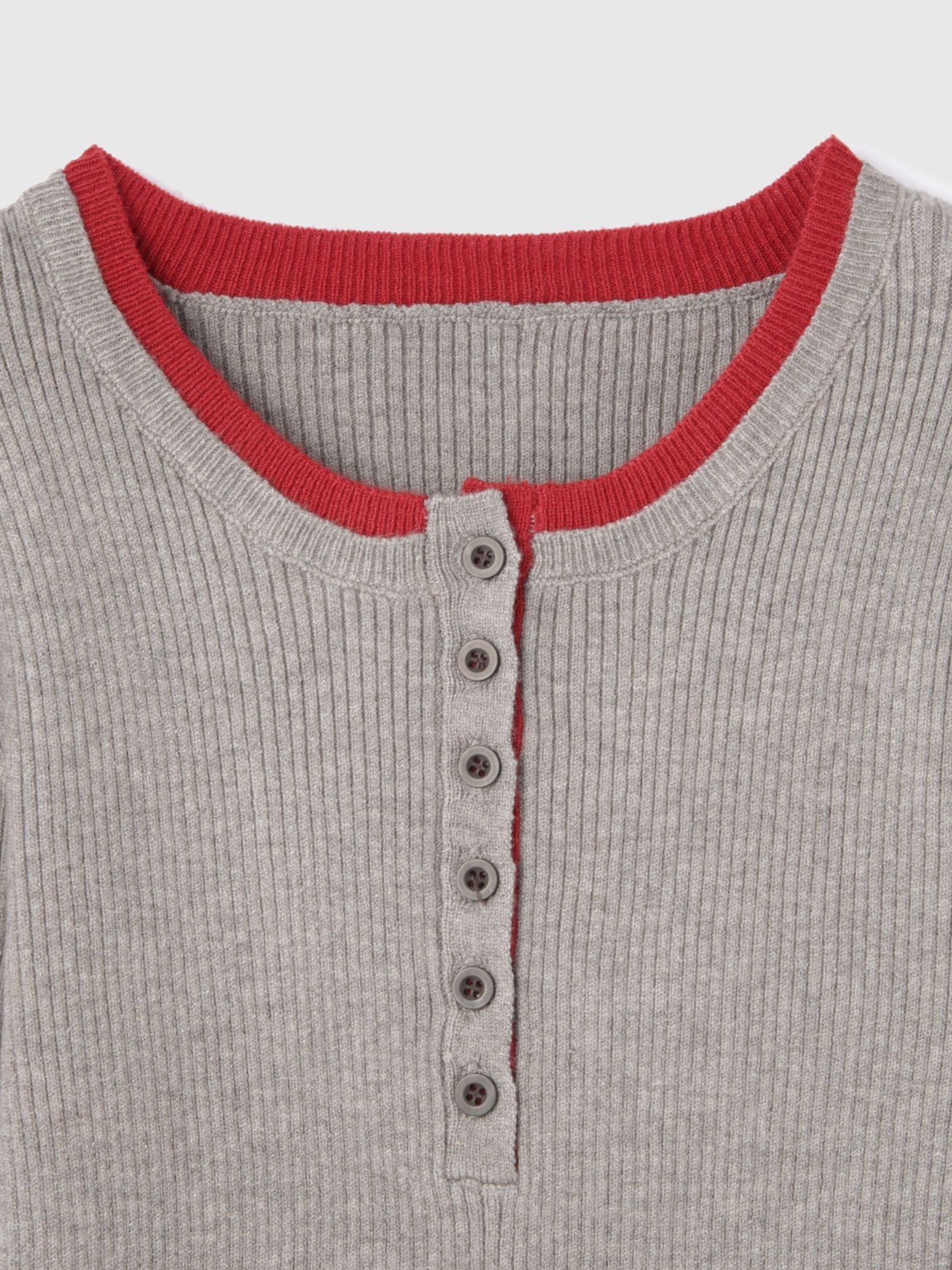 配色キーネックリブニットプルオーバー≪手洗い可能≫