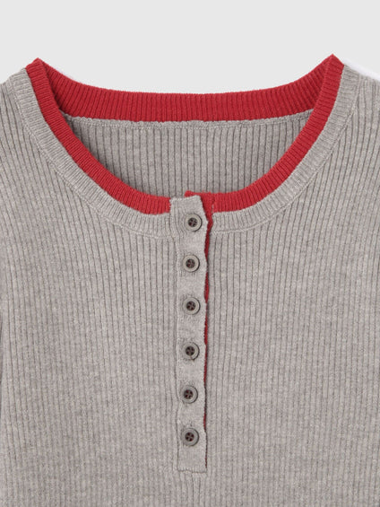 配色キーネックリブニットプルオーバー≪手洗い可能≫