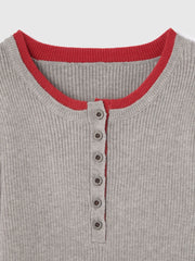 配色キーネックリブニットプルオーバー≪手洗い可能≫