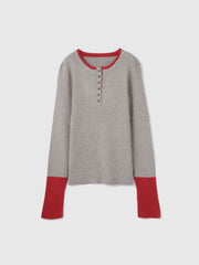 配色キーネックリブニットプルオーバー≪手洗い可能≫