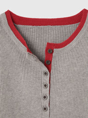 配色キーネックリブニットプルオーバー≪手洗い可能≫