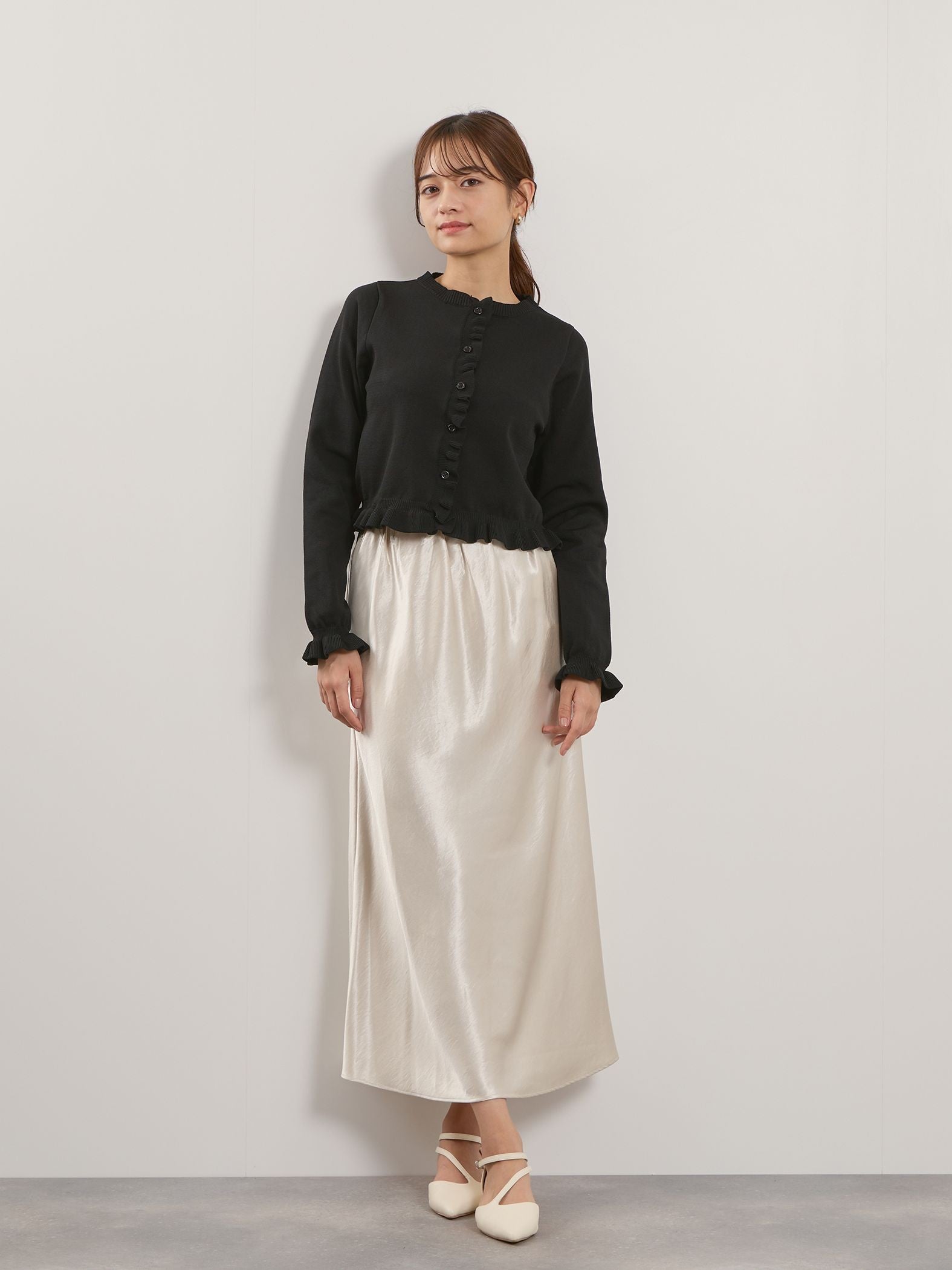 スポンディッシュニットフリルカーディガン≪手洗い可能≫