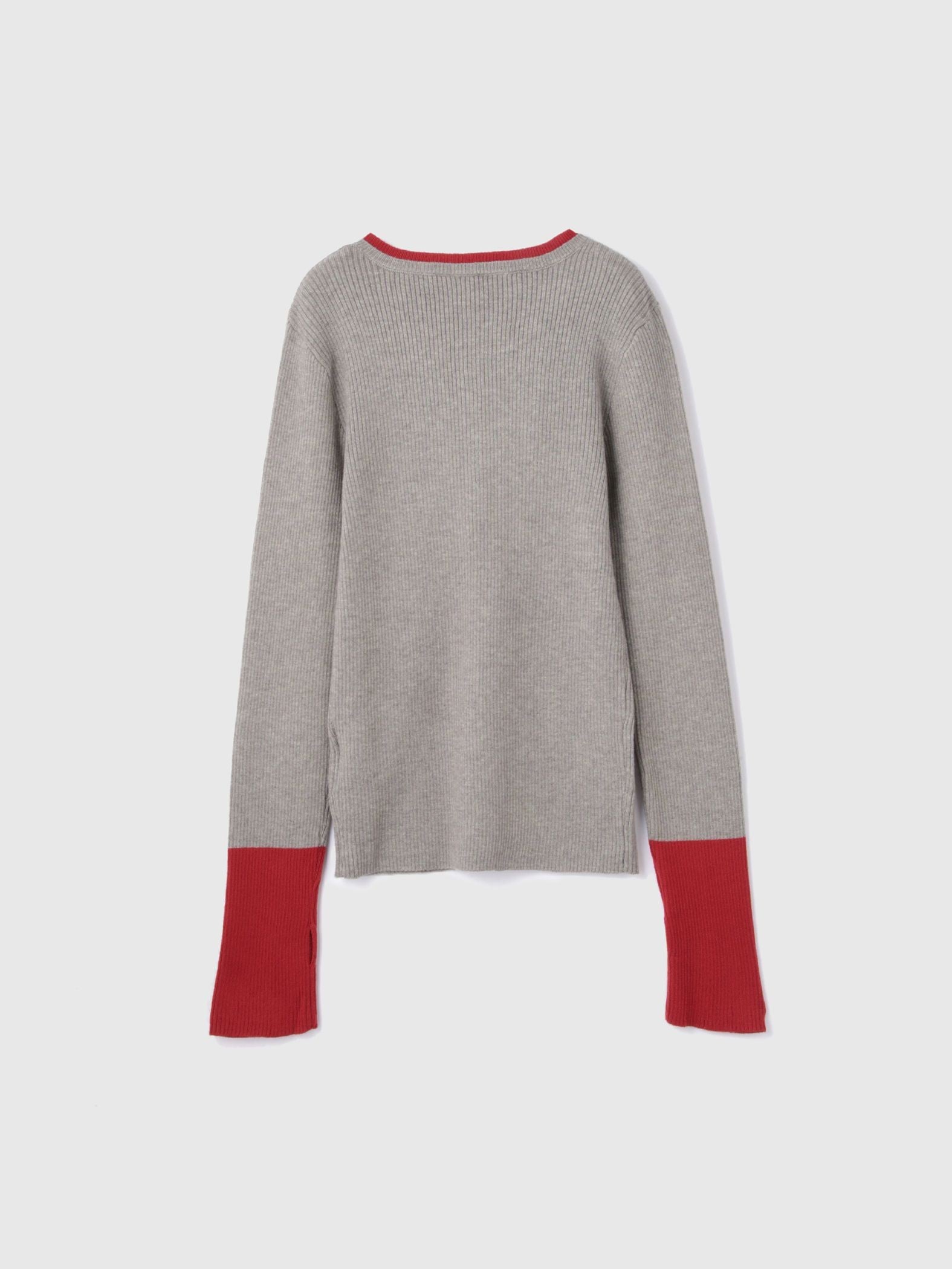 配色キーネックリブニットプルオーバー≪手洗い可能≫