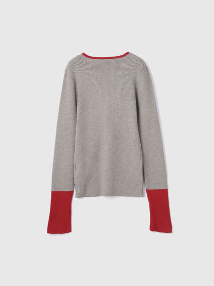 配色キーネックリブニットプルオーバー≪手洗い可能≫