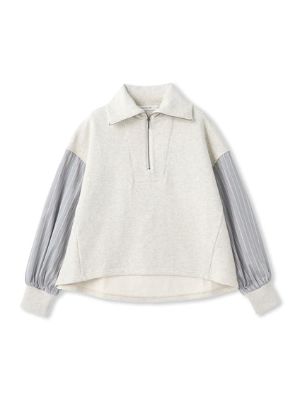ストライプスリーブハーフジッププルオーバー≪手洗い可能≫