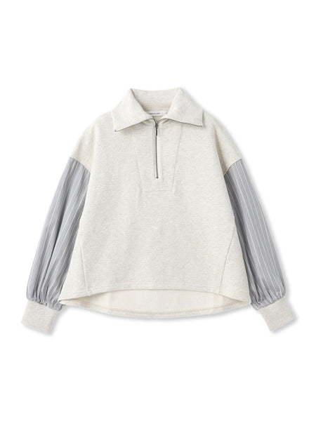 ストライプスリーブハーフジッププルオーバー≪手洗い可能≫