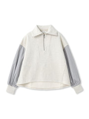 ストライプスリーブハーフジッププルオーバー≪手洗い可能≫