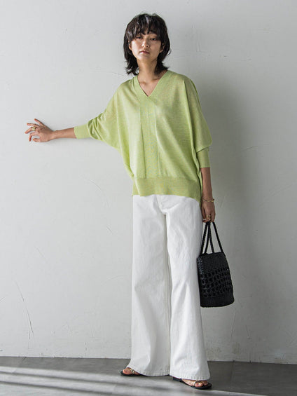 LEVITAシアーVネックドルマンニットプルオーバー≪手洗い可能≫