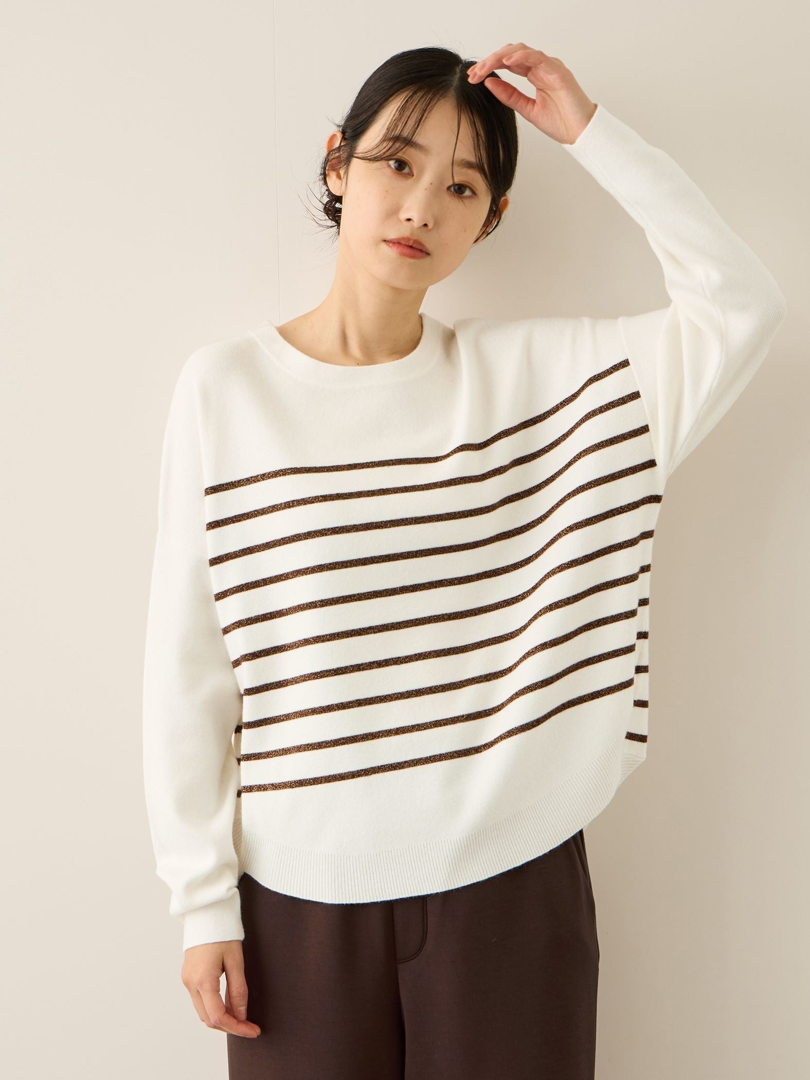 ラメボーダーウォッシャブルコクーンニット≪洗濯機で洗える≫