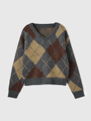 アーガイルVネックニット≪手洗い可能≫