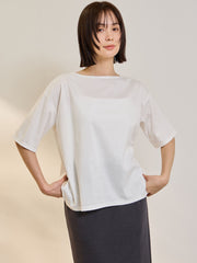 《予約》【連休。涼。軽やかに。】ボートネックT《汗じみ軽減 / 接触冷感》