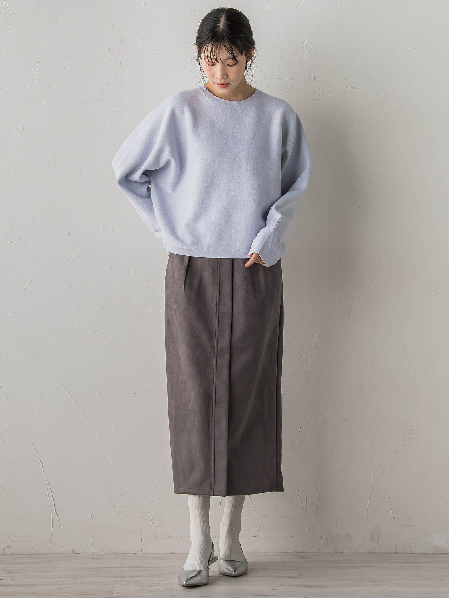 スエードフロント切替えナロースカート≪手洗い可能≫