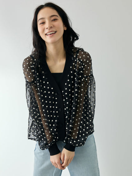 フラワー刺繍テキスタイルカーディガン