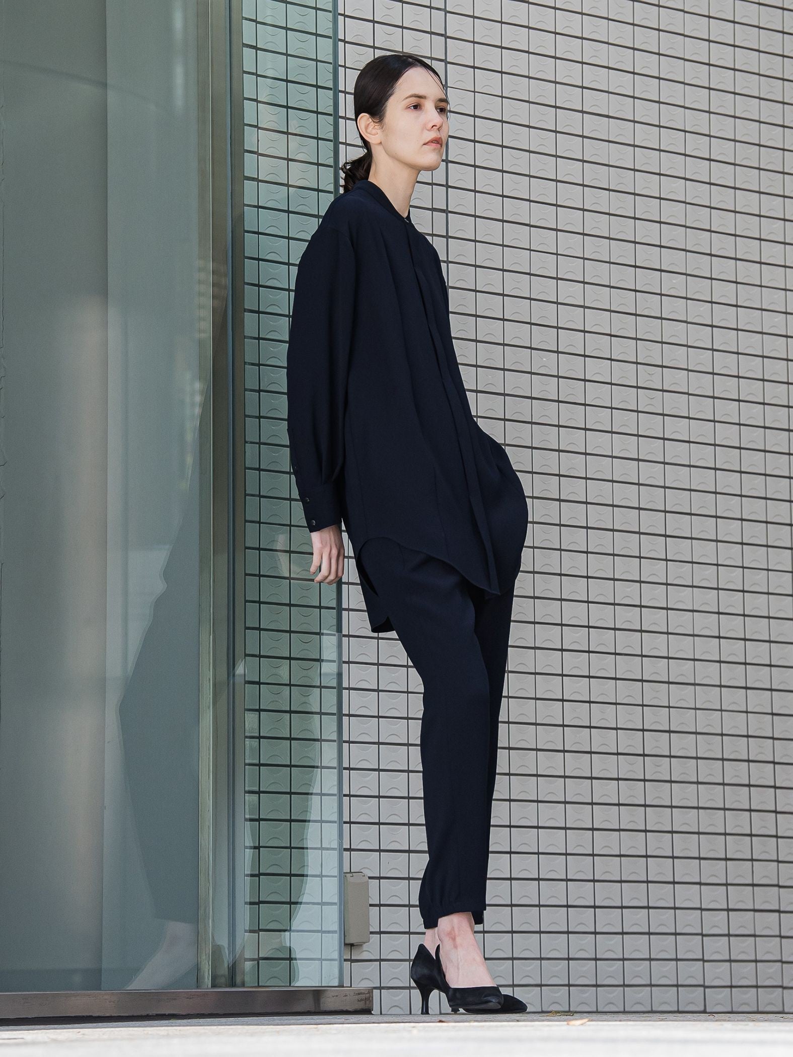 ダブルクロス2WAYロングシャツブラウス≪洗濯機で洗える/セットアップ対応≫