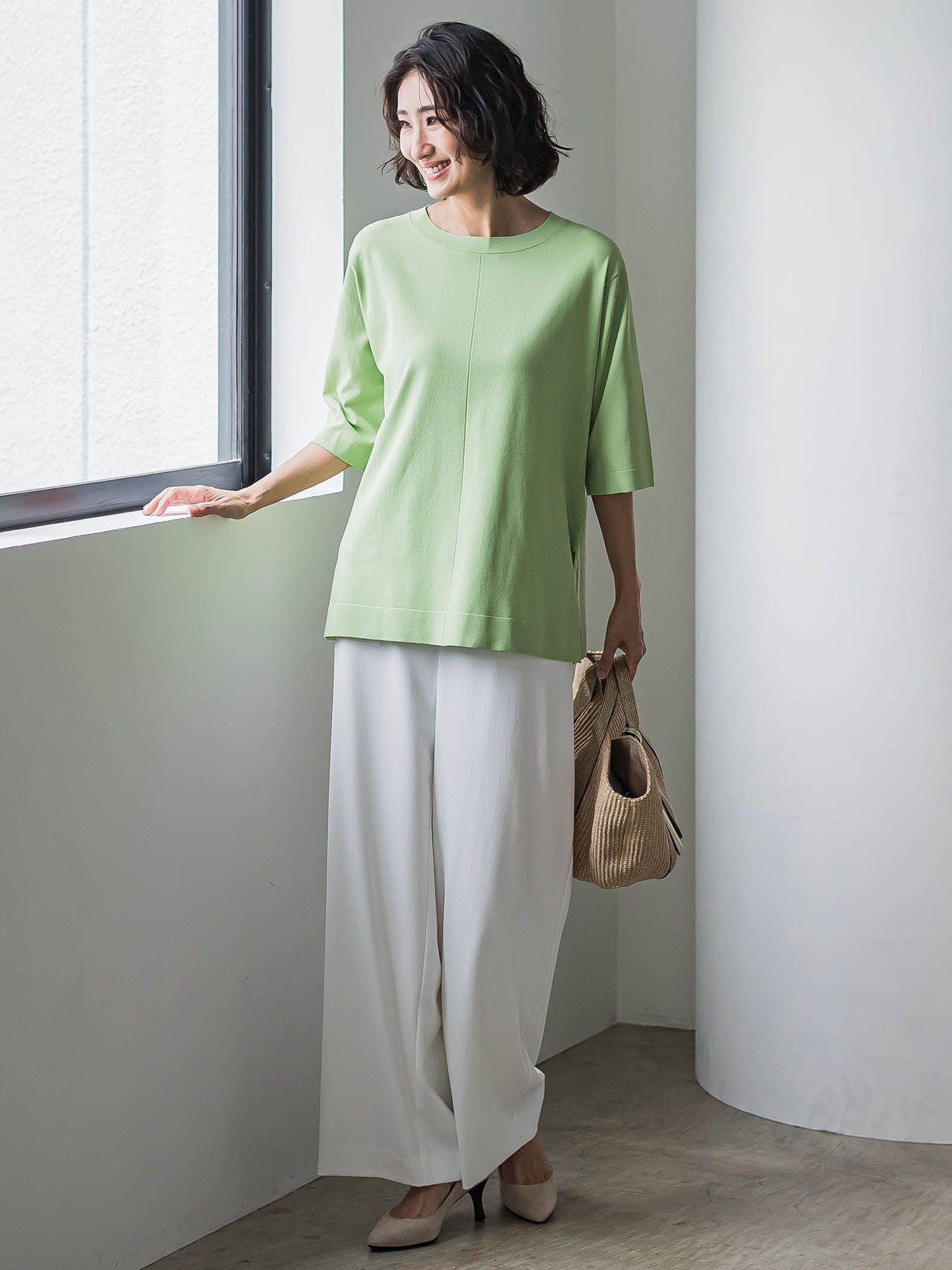 Tシャツ風ニットプルオーバー≪手洗い可能≫