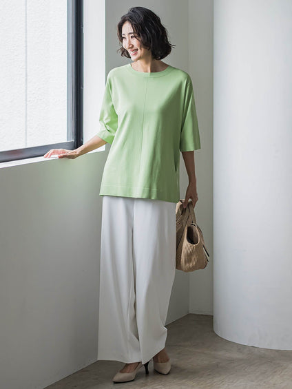 Tシャツ風ニットプルオーバー≪手洗い可能≫