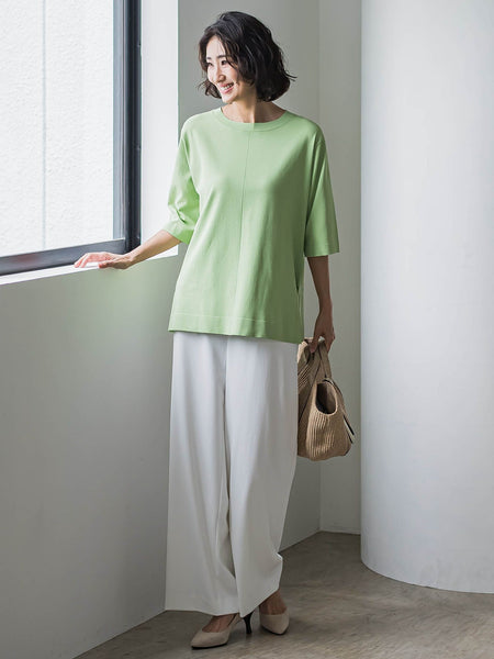 Tシャツ風ニットプルオーバー≪手洗い可能≫
