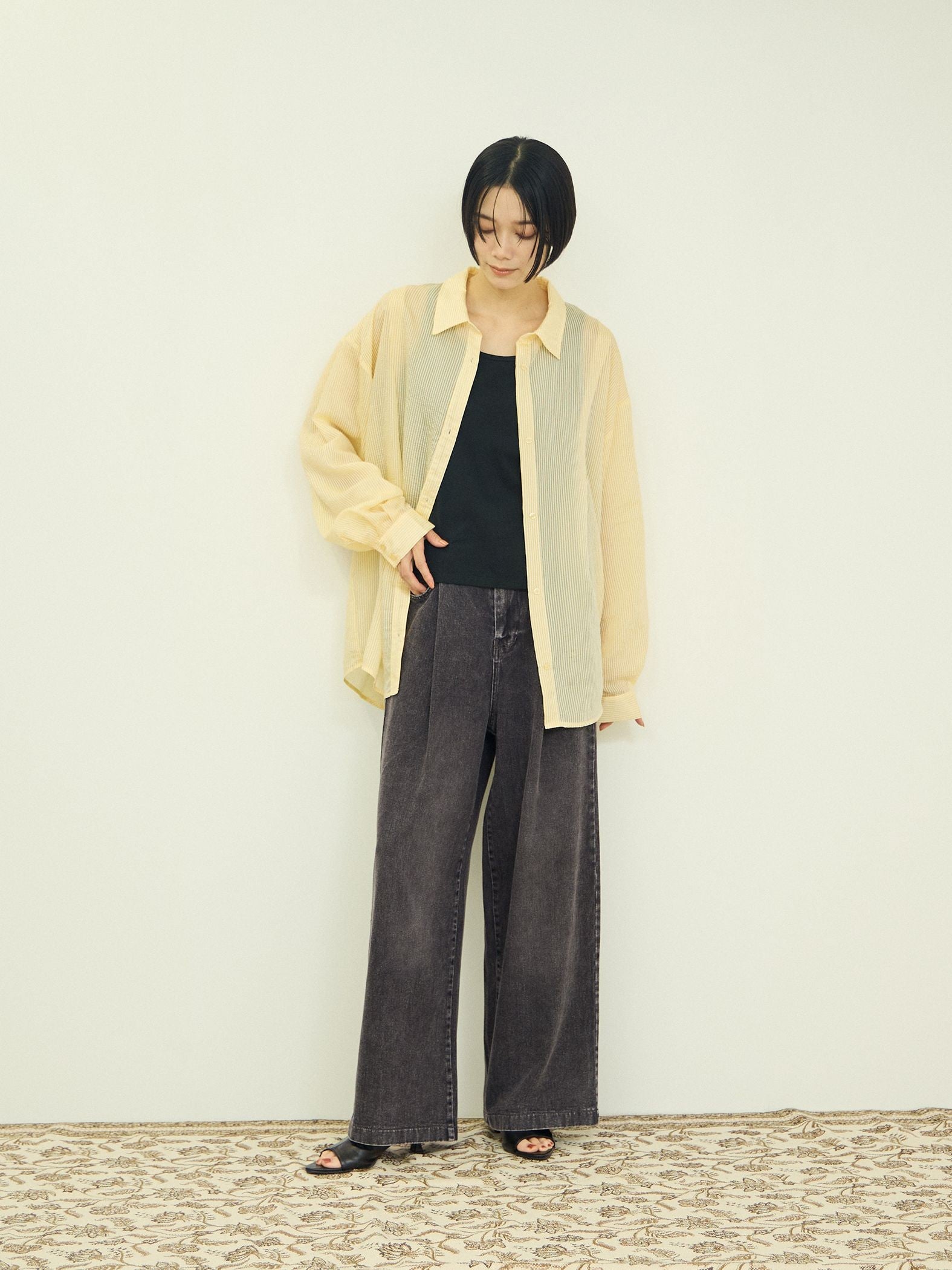 ウエストゴムタックワイドデニム
