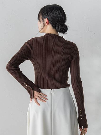 【新色追加】袖ボタンランダムリブニット≪手洗い可能≫