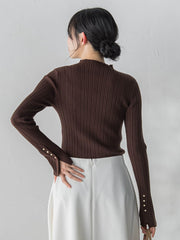 【新色追加】袖ボタンランダムリブニット≪手洗い可能≫