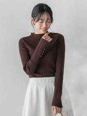 【新色追加】袖ボタンランダムリブニット≪手洗い可能≫