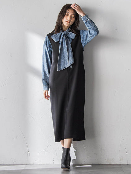 【えらべるSET UP】叶えるVネックジャンパードレス≪手洗い可能≫