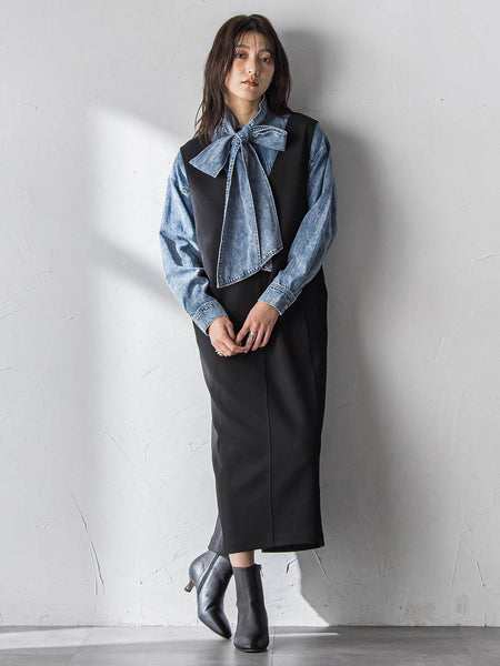 【えらべるSET UP】叶えるVネックジャンパードレス≪手洗い可能≫