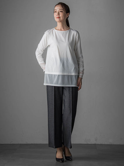 【WEB限定/新色追加】”楽暖”裏起毛ワイドパンツ≪洗濯機で洗える≫