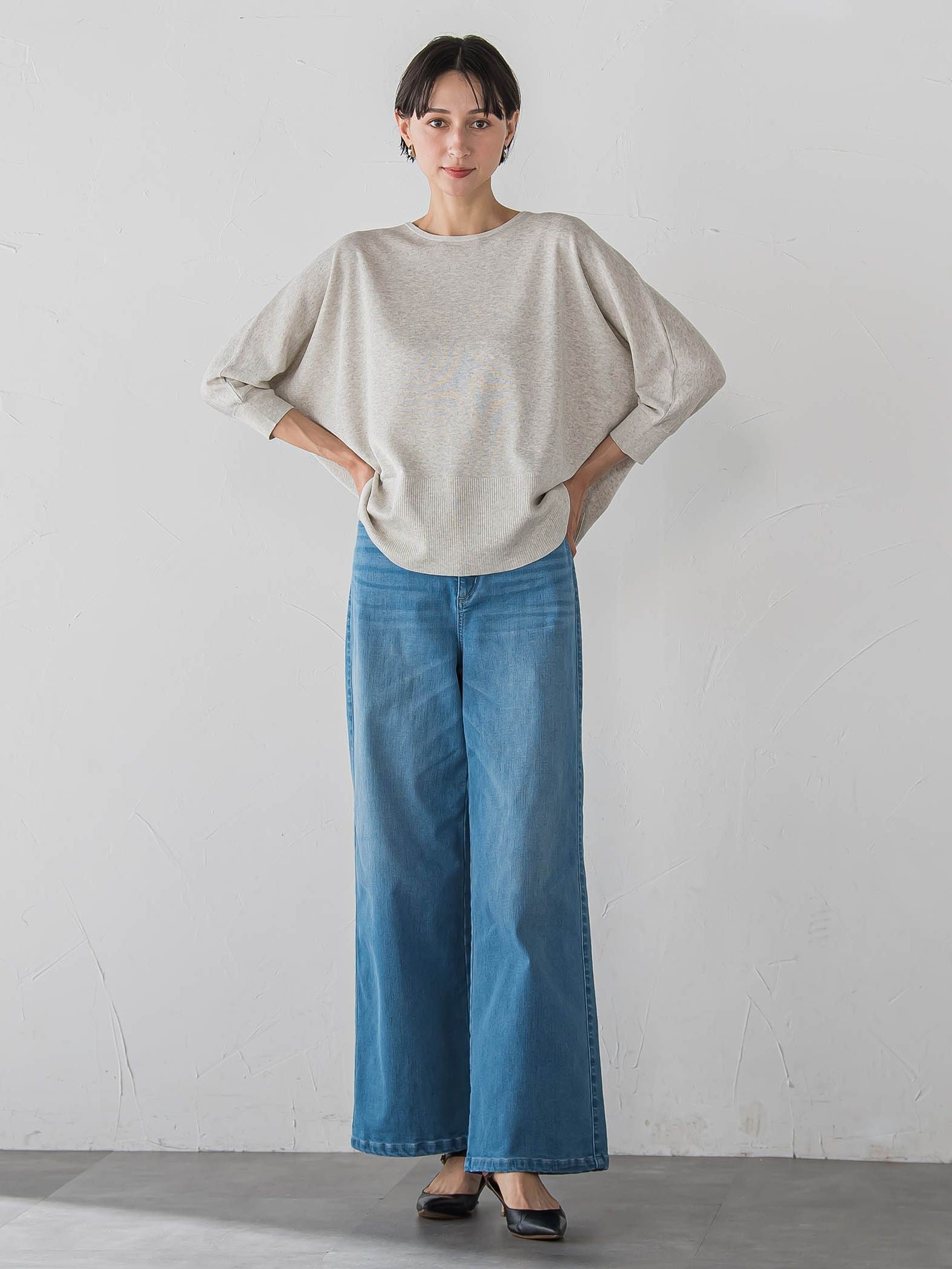 【WEB限定/大きいサイズ】裏起毛デニムワイドパンツ