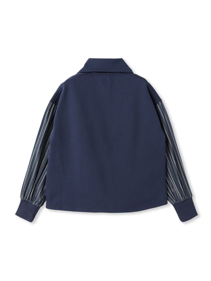 ストライプスリーブハーフジッププルオーバー≪手洗い可能≫