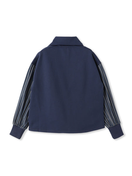 ストライプスリーブハーフジッププルオーバー≪手洗い可能≫