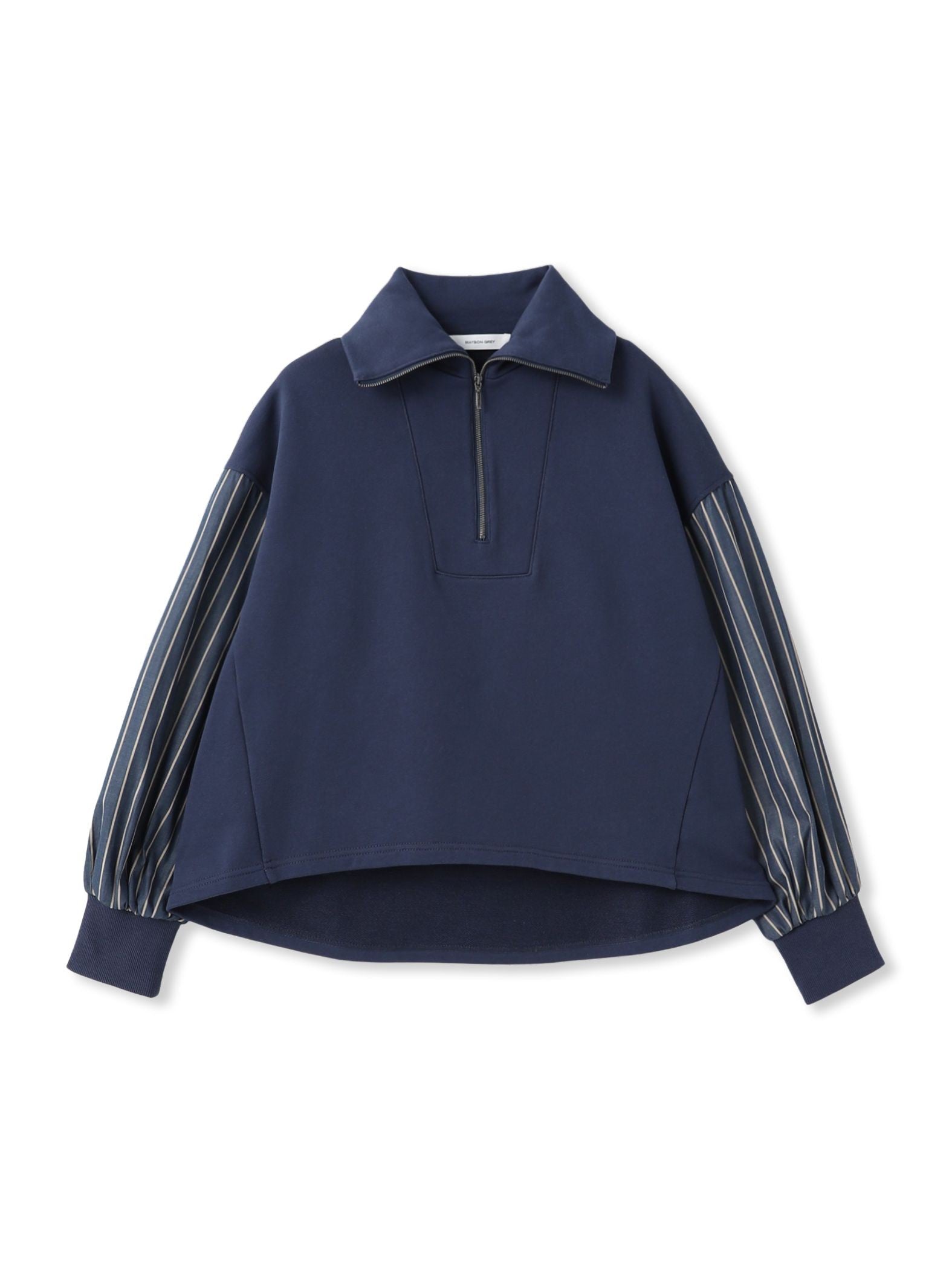 ストライプスリーブハーフジッププルオーバー≪手洗い可能≫