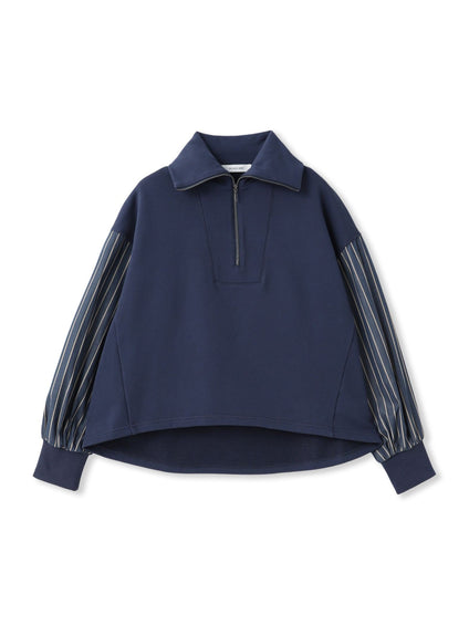 ストライプスリーブハーフジッププルオーバー≪手洗い可能≫