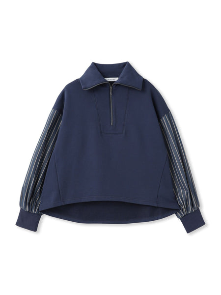 ストライプスリーブハーフジッププルオーバー≪手洗い可能≫