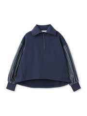 ストライプスリーブハーフジッププルオーバー≪手洗い可能≫