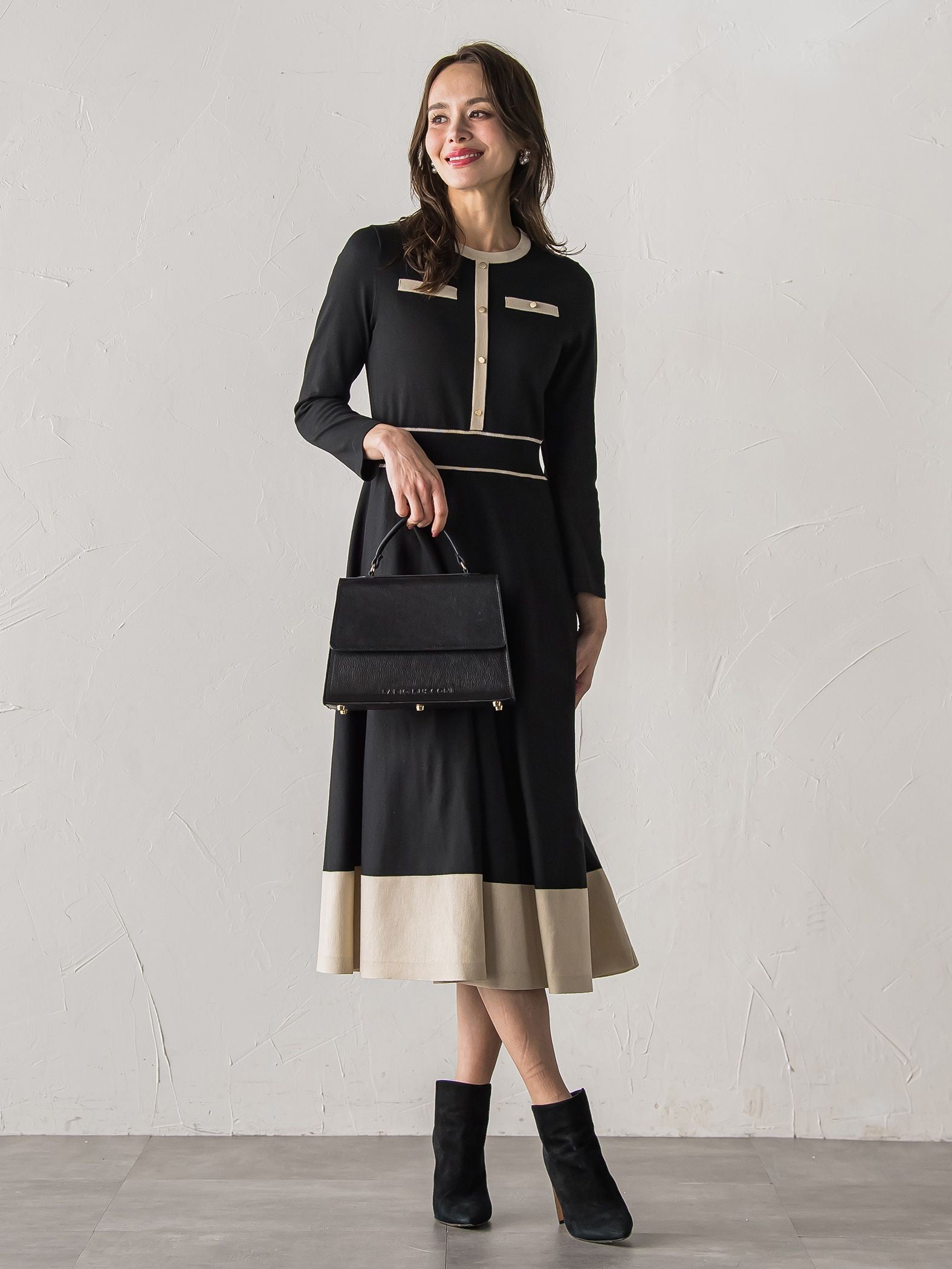 バイカラーニットワンピース