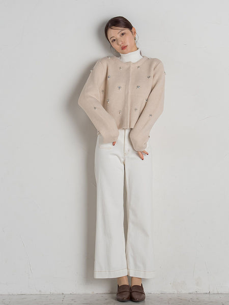 再入荷】ヘアリーヤーンビジューニットジャケット≪手洗い可能