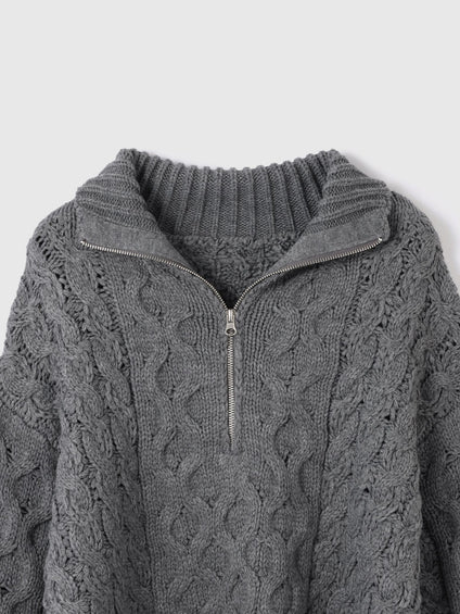 バルキーケーブルハーフジップニット≪手洗い可能≫