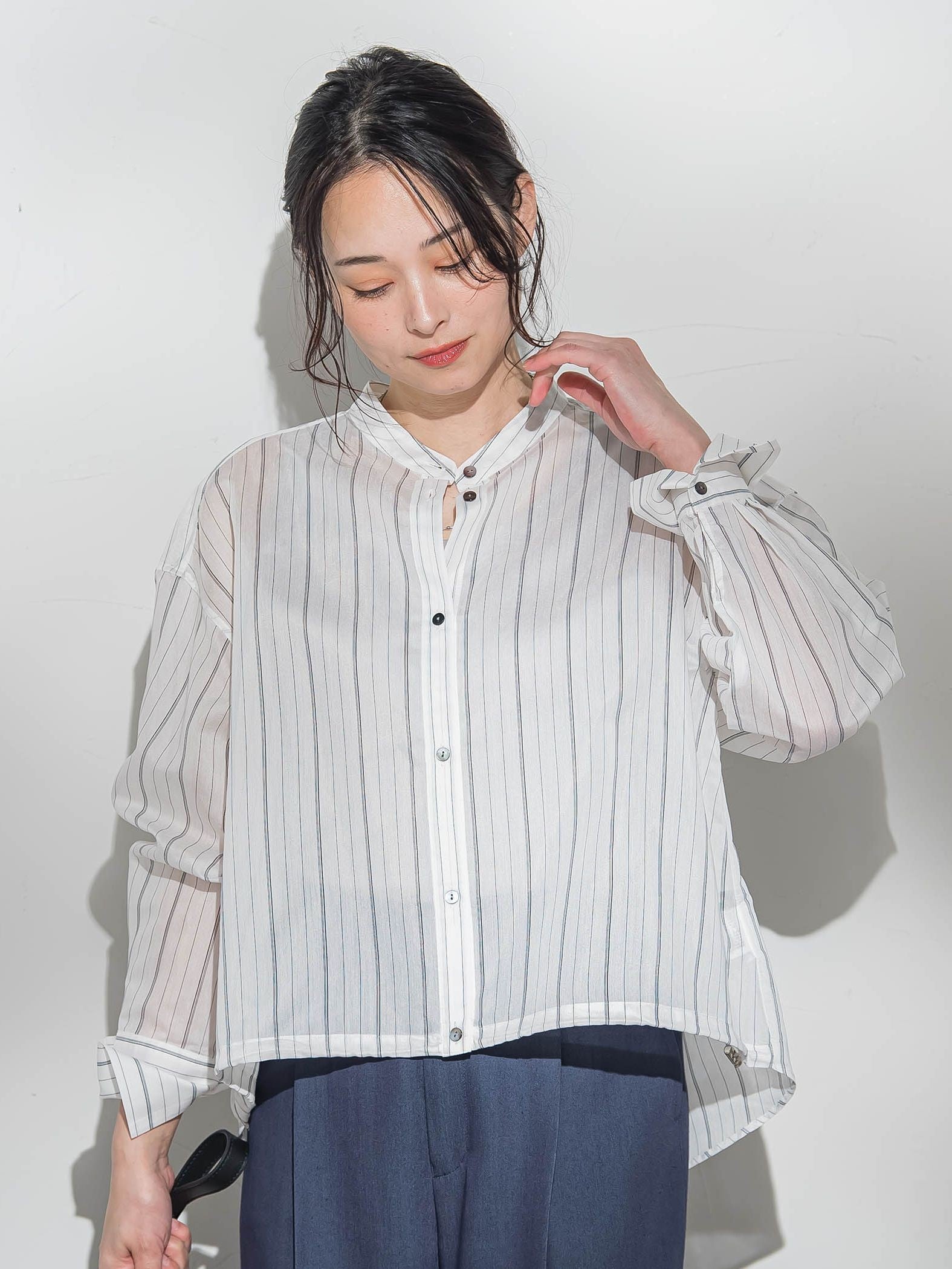 シアーバンドカラーブラウス≪洗える≫