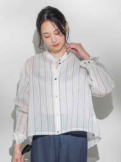 シアーバンドカラーブラウス≪洗える≫