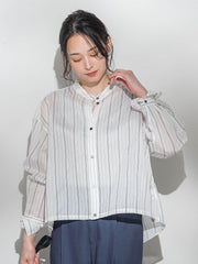 シアーバンドカラーブラウス≪洗える≫
