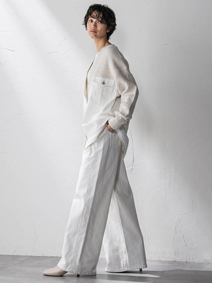 デニムドッキングニットカーディガン≪洗濯機で洗える≫