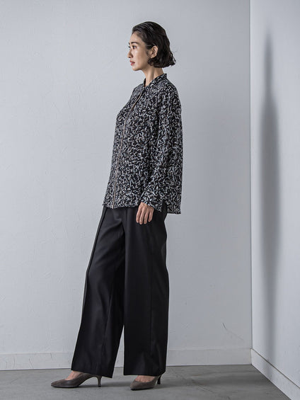 【WEB限定】デニム見えシャンブレーワイドパンツ≪洗濯機で洗える≫
