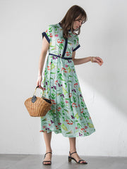 【KEITA KAWASAKI × Viaggio Bluコラボ】リリープリントワンピース