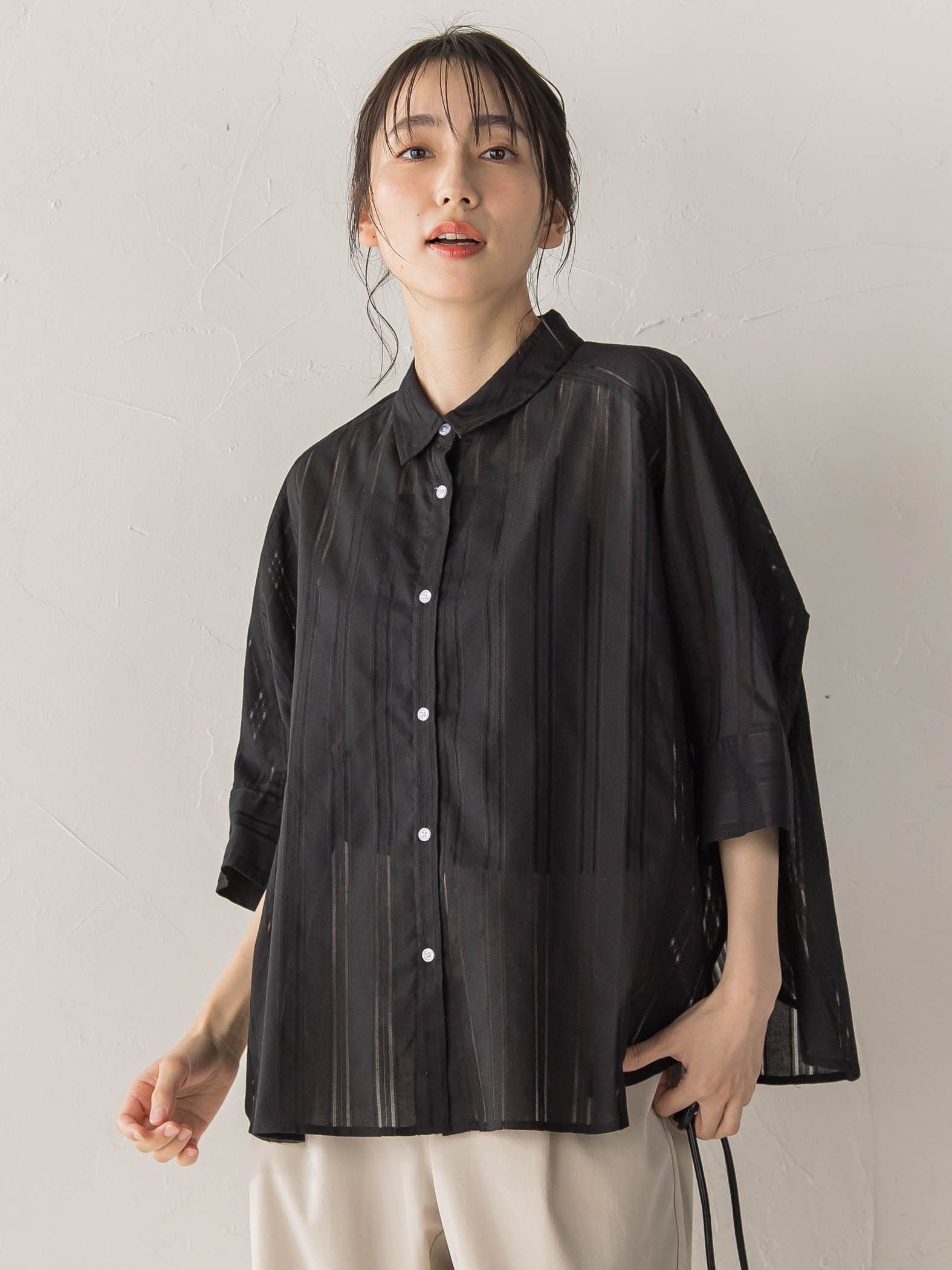 【WEB限定】T/Cストライプブラウス