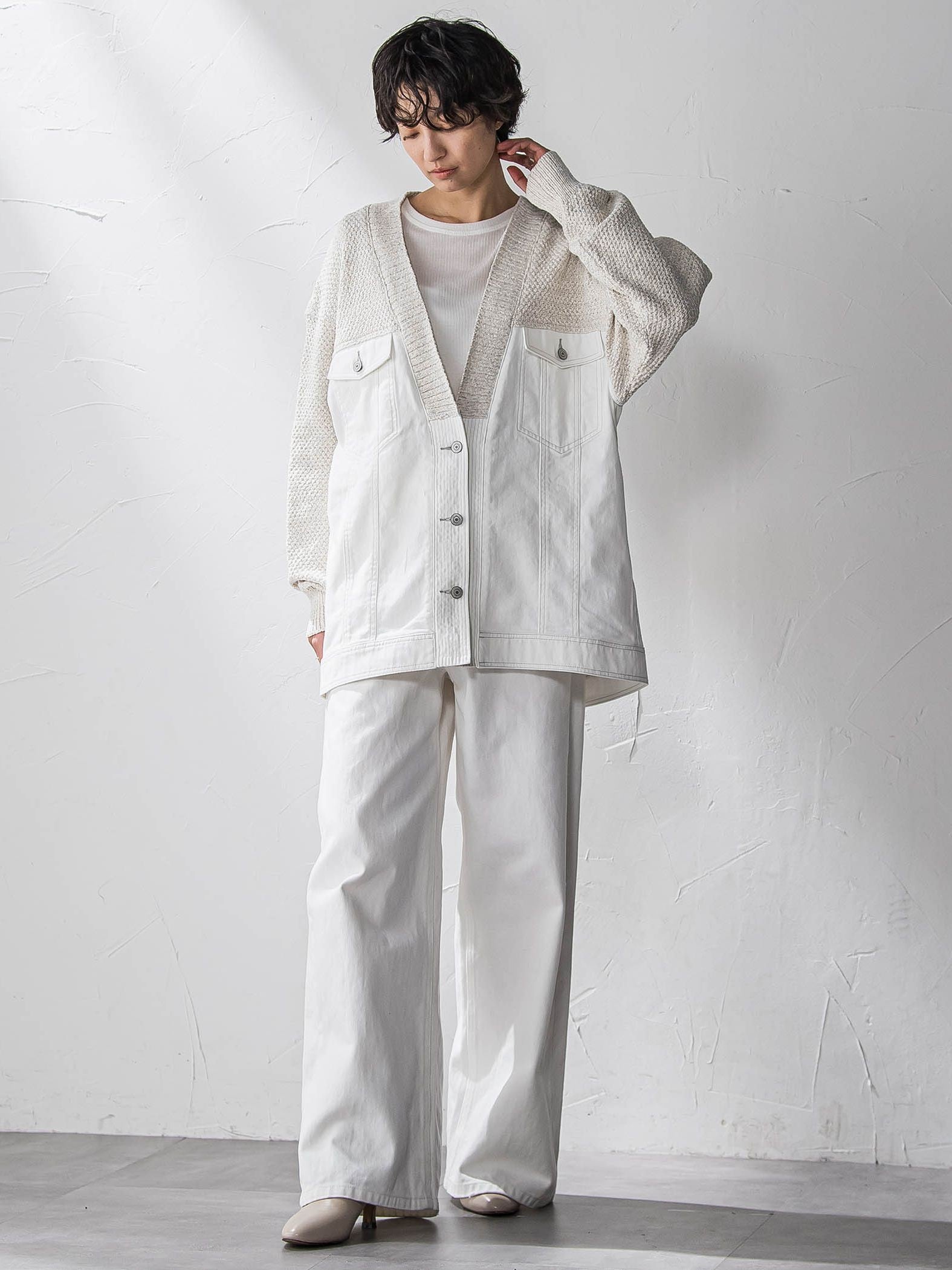 デニムドッキングニットカーディガン≪洗濯機で洗える≫