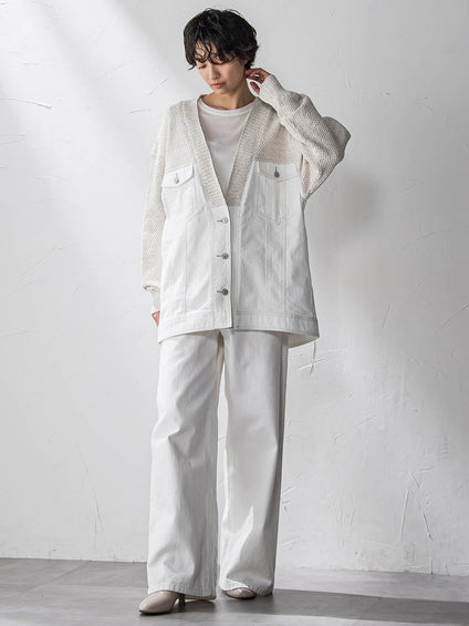 デニムドッキングニットカーディガン≪洗濯機で洗える≫