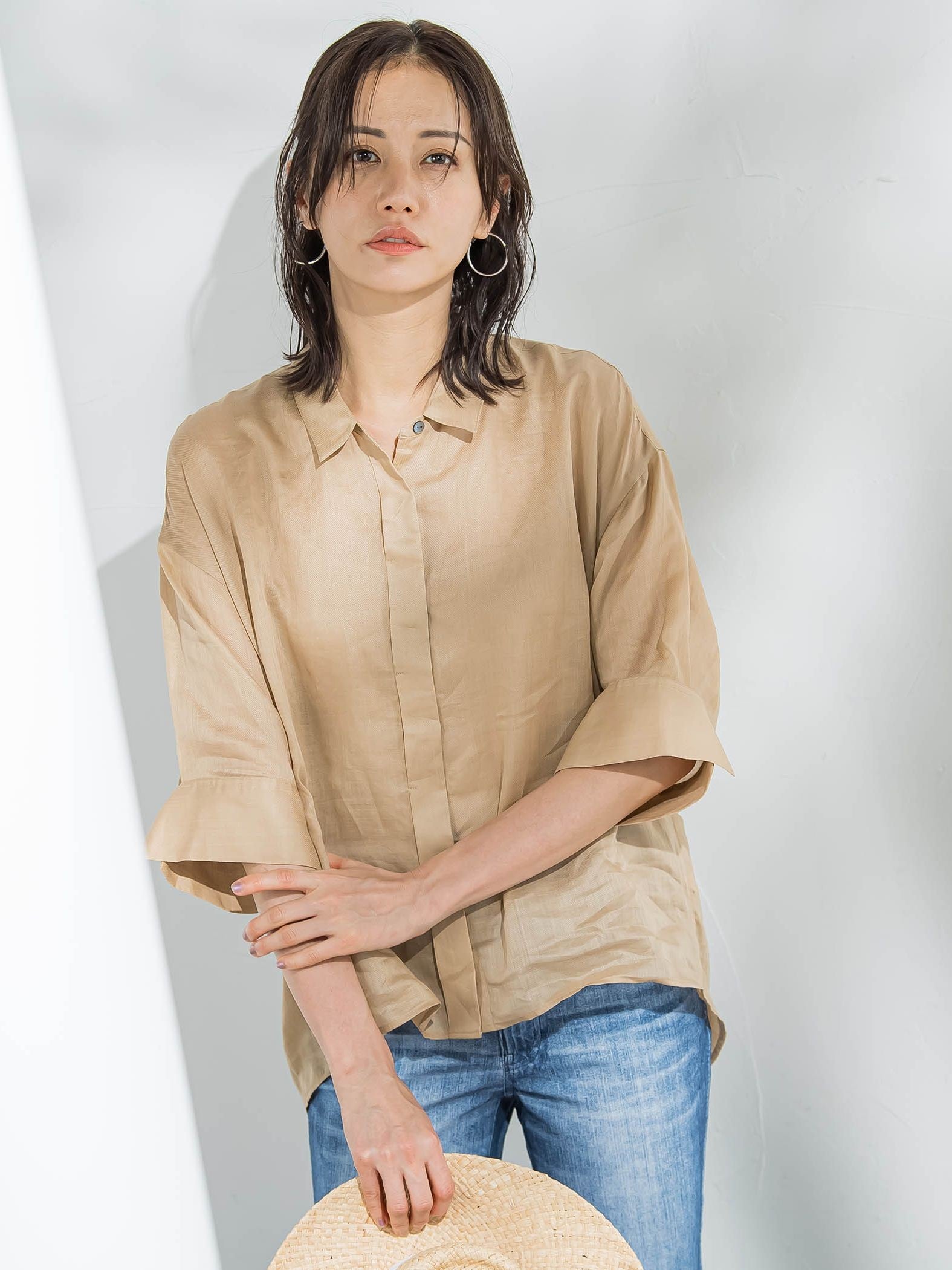 【WEB限定】ラミーシャツブラウス≪洗濯機で洗える≫