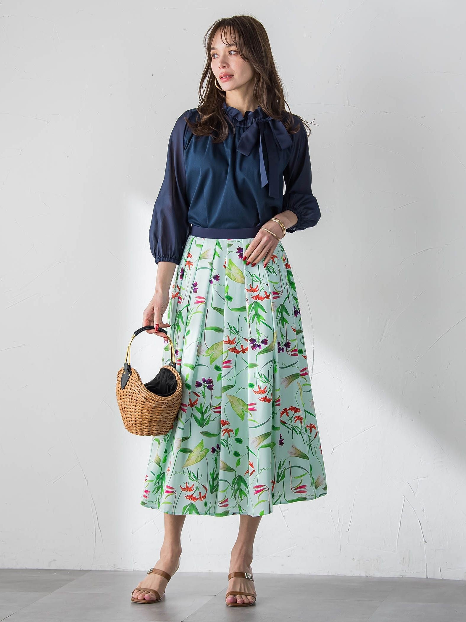 【KEITA KAWASAKI × Viaggio Bluコラボ】リリープリントスカート