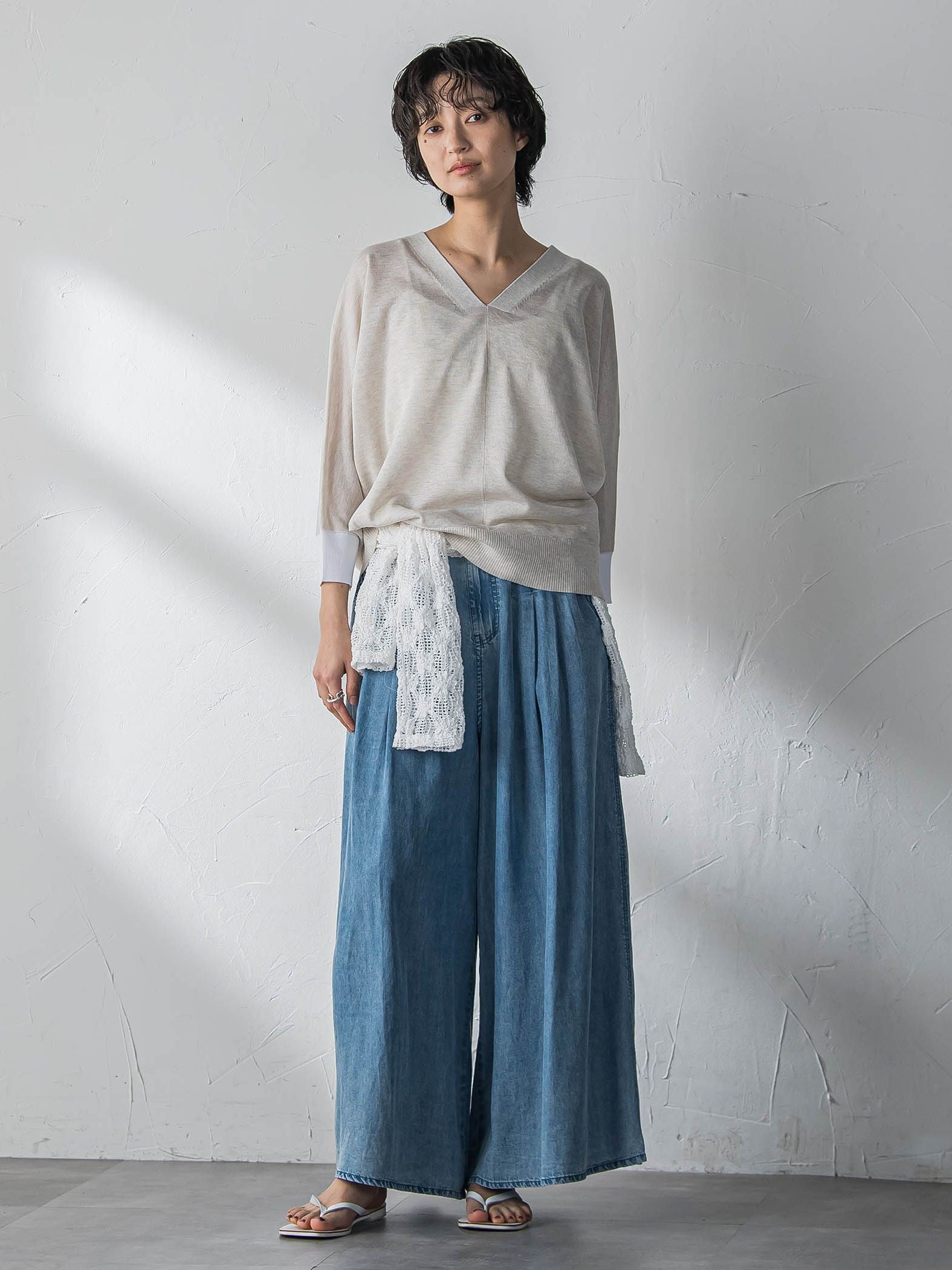 ゆれるデニムフレアパンツ